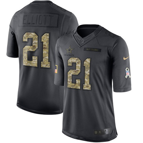 Men's Limited Ezekiel Elliott Nike Jersey Black - #21 2016 Salute to Service NFL Dallas Cowboys